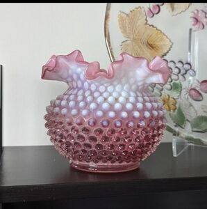 Fenton Cranberry Hobnail Vase Bowl